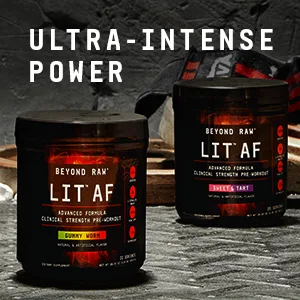 Beyond Raw LIT AF | Advanced Formula Clinical Strength Pre-Workout Powder | Contains Caffeine, L-Citruline, and Nitrosigine | Sweet & Tart | 20 Servings - Ultra Intense Power