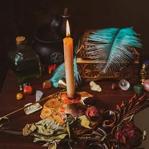 Witchcraft Supplies Kit for Spells, 48 PCS Witch Box Include Dried Herbs, Crystal Jars, Colored Candles, Parchment. Wiccan Supplies and Tools, Beginner Witchcraft Kit Witch Stuff for Pagan, Rituals - candles for witchcraft