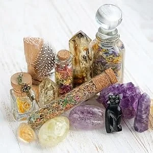 Witchcraft Supplies Kit for Spells, 48 PCS Witch Box Include Dried Herbs, Crystal Jars, Colored Candles, Parchment. Wiccan Supplies and Tools, Beginner Witchcraft Kit Witch Stuff for Pagan, Rituals - spell jars