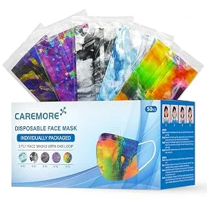 Disposable Face Masks With Designs, Individually Wrapped Masks, Breathable Face Masks (Tie Die) Tie Dye - product information 5