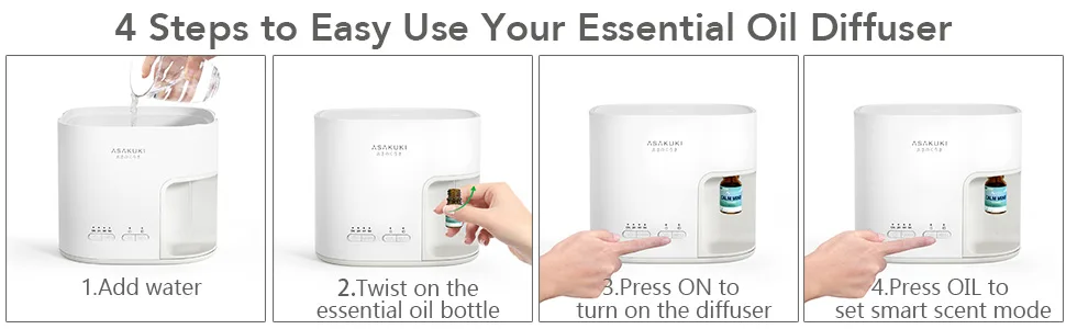 ASAKUKI Essential Oil Diffuser with Automatic Add Oil Design, 17 Hours of Consistent Scent, Large 500ml Aromatherapy Diffuser with 8 LED Lights, Cool Mist Humidifier with Timers - diffuser