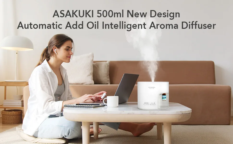 ASAKUKI Essential Oil Diffuser with Automatic Add Oil Design, 17 Hours of Consistent Scent, Large 500ml Aromatherapy Diffuser with 8 LED Lights, Cool Mist Humidifier with Timers - oil diffuser