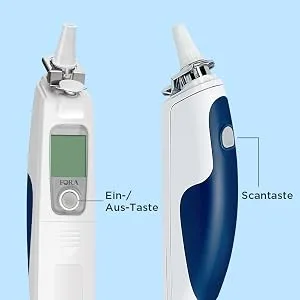 Fora IR20B infrared earmometer in medical quality (with Bluetooth) with 16 one-off protective caps small iron-headed durable easy to clean.IR20B Bluetooth - Orthermometer FORA IR20