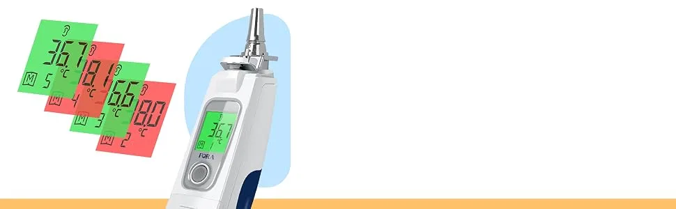 Fora IR20B infrared earmometer in medical quality (with Bluetooth) with 16 one-off protective caps small iron-headed durable easy to clean.IR20B Bluetooth - Orthermometer IR20