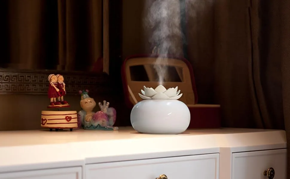 YJY Oil Diffuser Essential Oils Cute, Ceramic Humidifiers for Bedroom, Lotus Small USB Aromatherapy Diffuser for Office Baby Home, Auto Shut-Off 7 Colors LED Light(White) - Ceramic Essential Oil Diffuser,Personal Humidifiers Cute Aromatherapy Diffuser Vaporizers