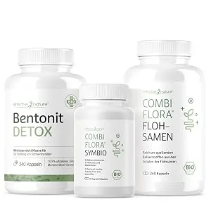 Simple Clean - 4 -week -intestine - intestinal cleaning in capsule form - gentle and effective - with Bentonit Detox Combi Flora Symbio and Bio -Flea seed shells - Simple Clean Darmprogramm