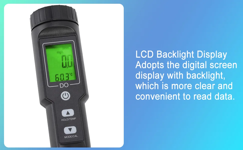 Measurement device for dissolved oxygen professional digital pencil type test for dissolved oxygen removable probe digital display sensor for dissolved oxygen for aquarium experiments with backlight - Messgerät für gelösten Sauerstoff