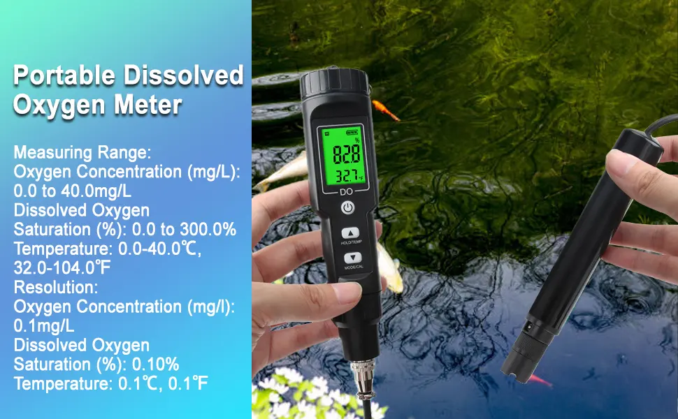 Measurement device for dissolved oxygen professional digital pencil type test for dissolved oxygen removable probe digital display sensor for dissolved oxygen for aquarium experiments with backlight - Messgerät für gelösten Sauerstoff