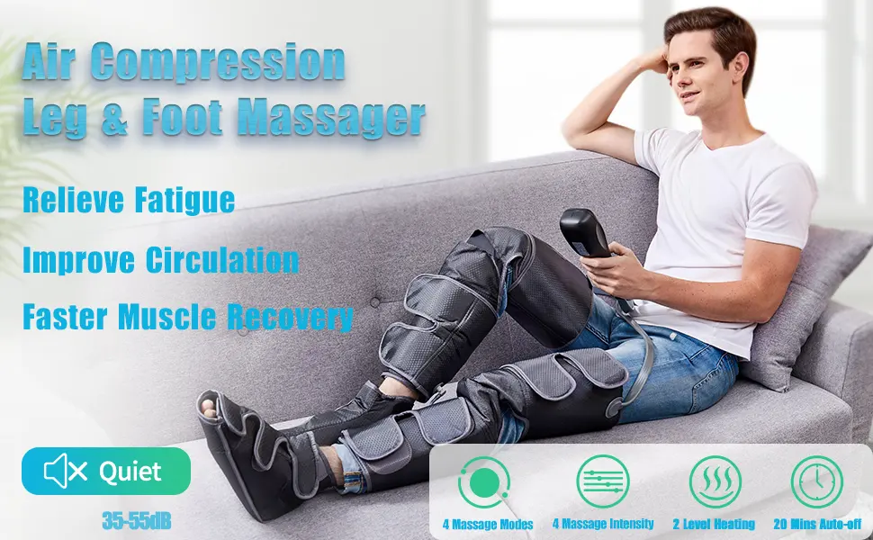 Leg Massager with Air Compression for Circulation & Muscles Relaxation, 2 Heat Levels Function, Feet Calf Thigh Massage Sequential Massager Device with Handheld Controller, 4 Modes 4 Intensities - Air Compression Leg and Foot Masager