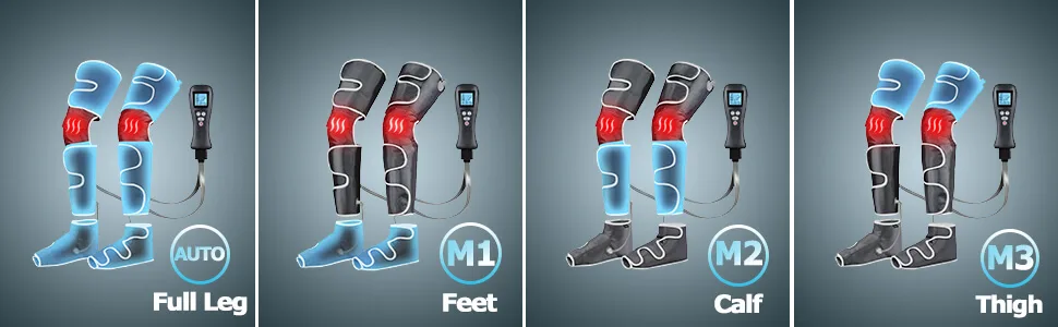 Leg Massager with Air Compression for Circulation & Muscles Relaxation, 2 Heat Levels Function, Feet Calf Thigh Massage Sequential Massager Device with Handheld Controller, 4 Modes 4 Intensities - Leg Massager with Heat