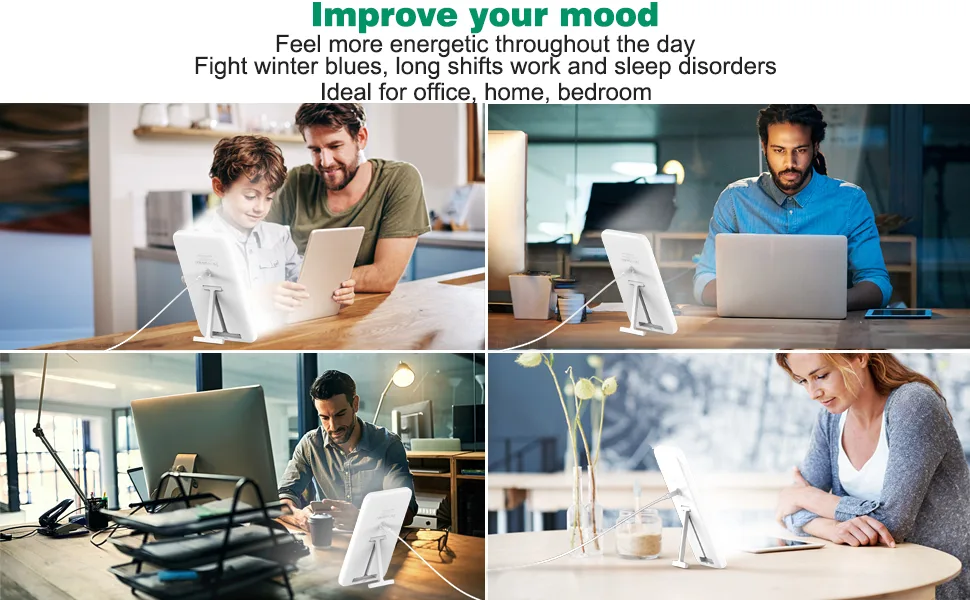 Light Therapy Lamp, Ultra-Thin UV-Free 10000 Lux Therapy Light, Timer Function, Adjustable Brightness Levels, Two Color Temperature, 90° Rotatable Stand for a Happy Life - Light Therapy Lamp