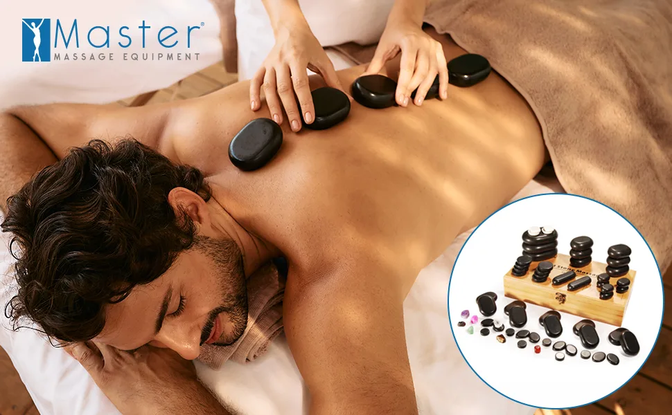 Master Massage Hot Stone Basalt Stone Set in decorative bamboo box 60 pieces 100% natural stone - Massagestein Hot Stone Basaltstein Massage Heiß Stein Vulkanstein Heiß Massage Warm Wellness