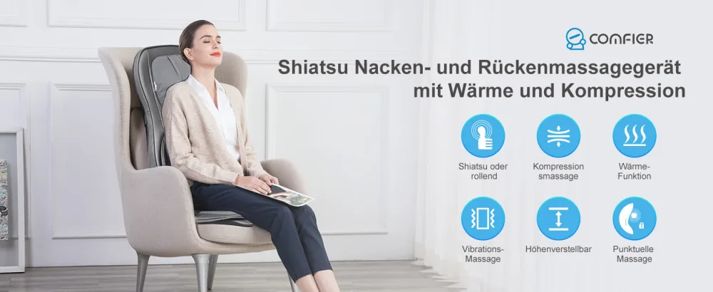 Comfier Shiatsu massage seat support with kneading rolling vibration and air compression massage massage coverage with heat function for neck shoulder back and thighs father's daily gift - COMFIER MASSAGEAUFLAGE