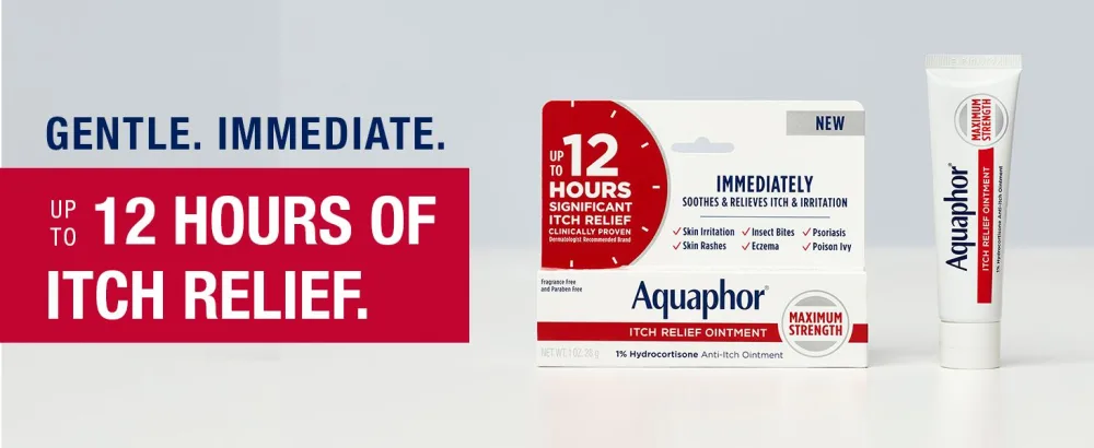 Aquaphor Itch Relief Ointment, 1% Hydrocortisone Anti Itch Skin Ointment, 1 Oz Tube, 2 Pack - aquaphor itch relief ointment, ointment, itch ointment, bug bites, psoriasis, eczema, hydrocortisone