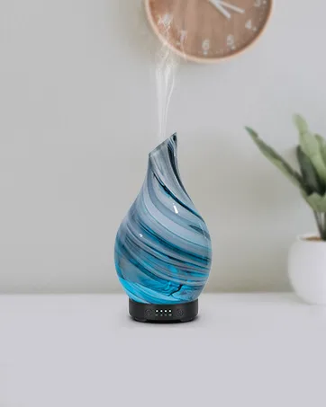 Ultrasonic Essential Oil Diffuser, Cool Mist Aromatherapy Diffuser, 100ml Diffuser with Waterless Automatic Shut-Off Protection&7 Color LED Light Cycle Changing for Home Yoga SPA (Ceramics) - grey