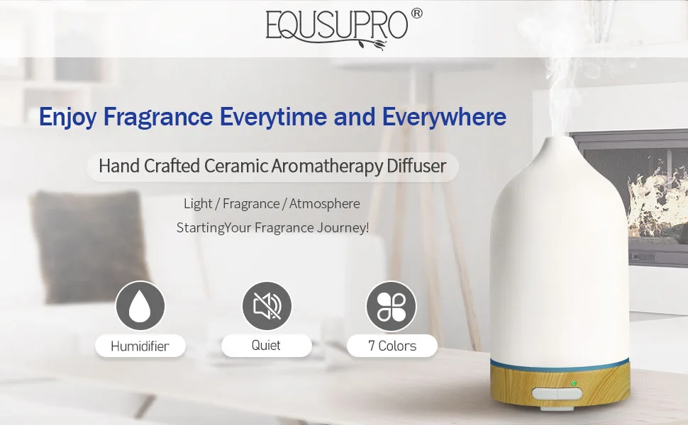 Ultrasonic Essential Oil Diffuser, Cool Mist Aromatherapy Diffuser, 100ml Diffuser with Waterless Automatic Shut-Off Protection&7 Color LED Light Cycle Changing for Home Yoga SPA (Ceramics) - product information 7