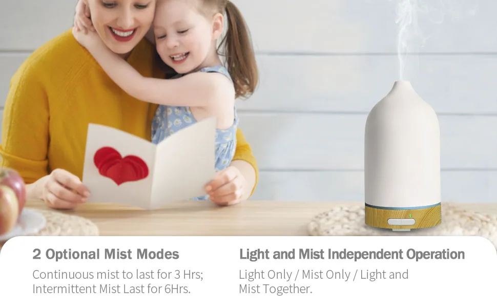 Ultrasonic Essential Oil Diffuser, Cool Mist Aromatherapy Diffuser, 100ml Diffuser with Waterless Automatic Shut-Off Protection&7 Color LED Light Cycle Changing for Home Yoga SPA (Ceramics) - MIST