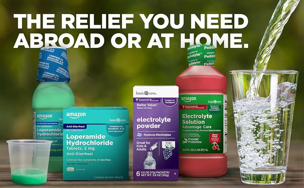 Amazon Basic Care Anti-Diarrheal Medicine, Loperamide Hydrochloride Oral Solution, 1 mg per 7.5 mL, Mint Flavor, 8 Fluid Ounces 8 Fl Oz (Pack of 1) - Fight Dehydration and Diarrhea