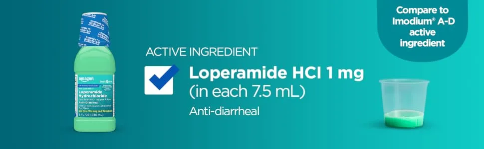Amazon Basic Care Anti-Diarrheal Medicine, Loperamide Hydrochloride Oral Solution, 1 mg per 7.5 mL, Mint Flavor, 8 Fluid Ounces 8 Fl Oz (Pack of 1) - Loeramide HCL 1mg Digestive Anti Diarrheal