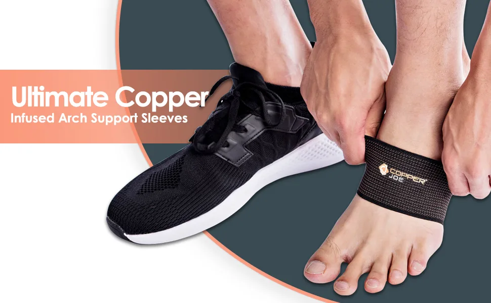 Copper Joe Ultimate Copper Infused Arch Support Sleeves - Foot Brace, Arch Support Sleeve, Foot Arch Support, Copper Arch Support, Compression Arch Support (1 Pair, Small/Medium) Small/Medium (1 Pair) - Module 2