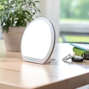 Verilux® HappyLight® Alba - New Round UV-Free LED Therapy Lamp, Bright White Light with 10,000 Lux, Adjustable Brightness, Color, and Countdown Timer - Seamless Design