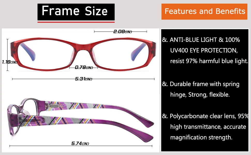 Blue Light Blocking Reading Glasses for Women - 2 Pack Blue Screen Computer Readers with Spring Hinge Magnification Eyeglasses 3.5 Red+purple 3.5 x - Blue Light Blocking Reading Glasses