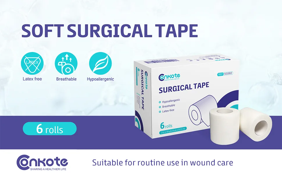 Conkote Soft Paper Surgical Tape 2" x 10 Yards, Gentle Adhesion and Hypoallergenic, 6 Rolls - product information 3