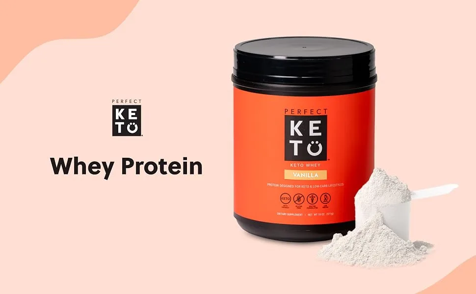 Perfect Keto Pure Whey Protein Powder Isolate Delicious 100% Grass Fed Meal Replacement Shake No Artificials, Gluten Free, Soy Free, Non-GMO (Vanilla) - Keto Whey Vanilla