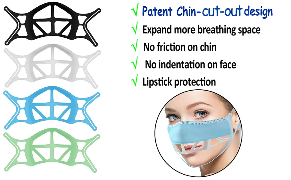 Upgraded 3D Silicone Face Mask Bracket with Earloops,Breathe Cup Turtle Shape,Cool Insert for More Breathing Room,Inner Support Frame,Breathable Spacer Keep Fabric Off,Lipstick Protector(Black,5PCS) 5PCS Black - upgraded patent chin-free design