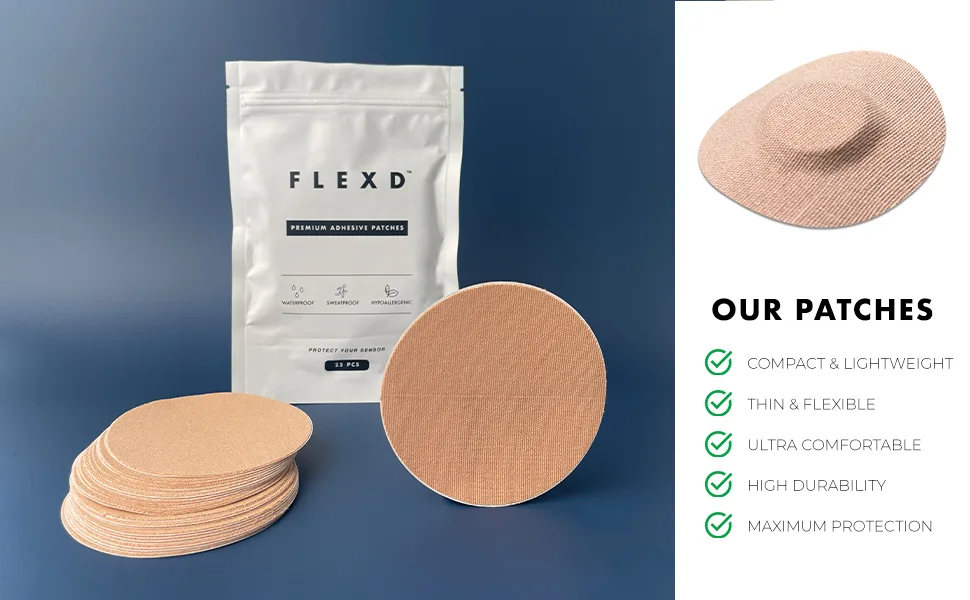 Flexd - Libre Adhesive Patches (25-Pack) Waterproof Patch, CGM Protection Tape System – Round (Tan) - covers cover