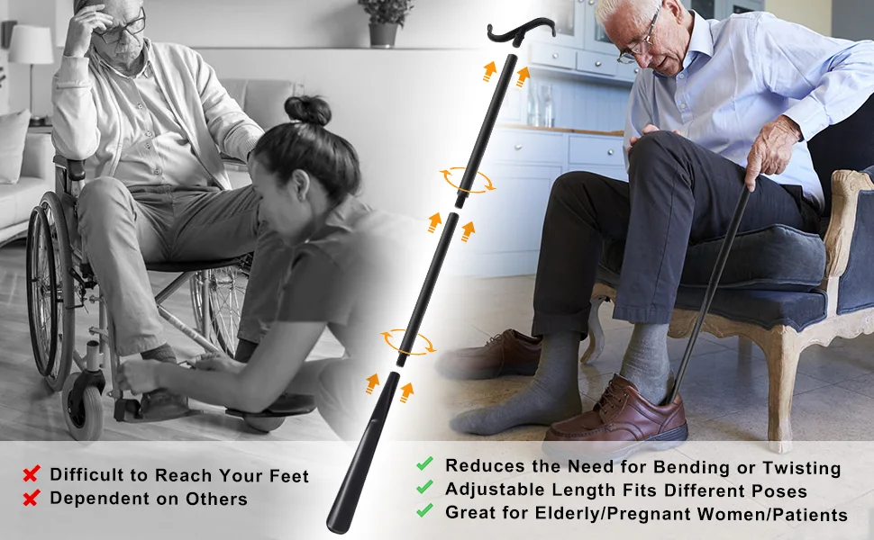 7 In 1 Hip Knee Back Replacement Recovery Kit With 32" Grabber Reacher Tool, Slick Sock Aid, Sturdy Long Shoe Horn & Dressing Stick, Leg Lifter, Bath Sponge, Storage Bag - product information 2