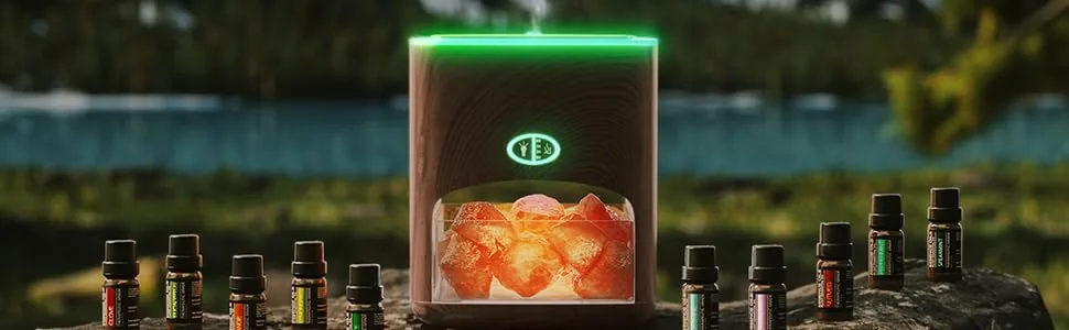 Himalayan Pink Salt Diffuser & 10 Essential Oils – 2-in-1 Therapeutic Device - Aromatherapy & Ionic Himalayan Salt Therapy – 400ml Ultrasonic Vaporizer and Ionizer with Ambient Glow - Banner