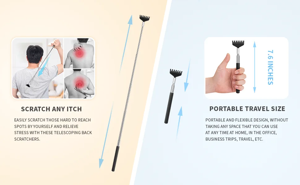 Marvolia 2 Pack Back Scratchers Telescoping Metal Back Scratcher for Adults with Odorless TPR Rubber Grip - Black - Back Scratchers