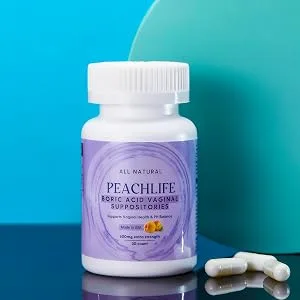 Peachlife Boric Acid Suppositories in Vegetable Capsules - USA Made - Vaginal pH - Boric Acid Suppositories for Vaginal Health Support