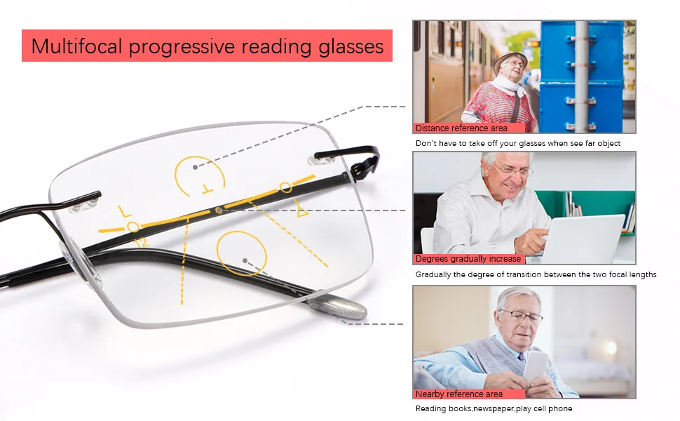 Photochromic Progressive Multifocal Computer Reading Glasses Anti UV Sun Readers 2.0 X - Multiple Uses