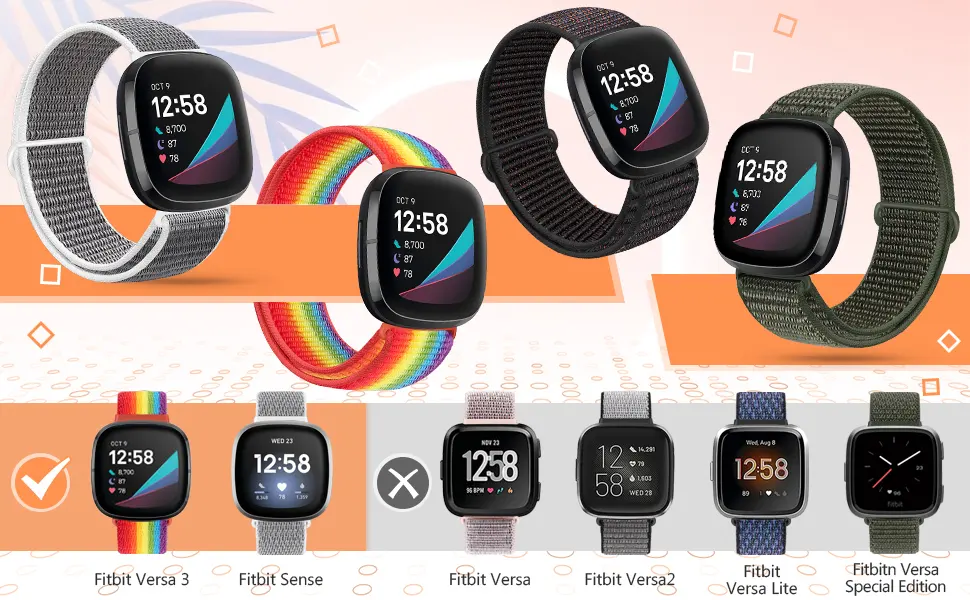AVOD Nylon Sport Loop Bands Compatible with Fitbit Versa 3/Fitbit Sense, Soft Breathable Replacement Strap Women Man Wristband Dark Black - Compatible with Fitbit Versa 3/Fitbit Versa Sense