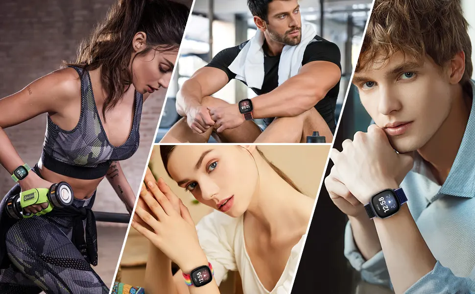 AVOD Nylon Sport Loop Bands Compatible with Fitbit Versa 3/Fitbit Sense, Soft Breathable Replacement Strap Women Man Wristband Dark Black - Multiple Use
