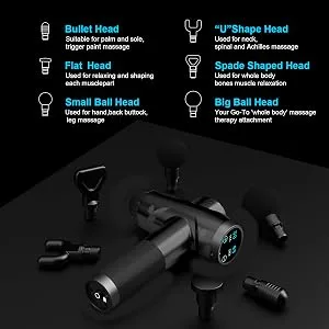 Percussion Massage Gun, Upgrade Muscle Handheld Deep Tissue Massager (Grey)-– Six Different Adjustable Heads for Different Muscle Groups - 20 Speed Options - product information 3