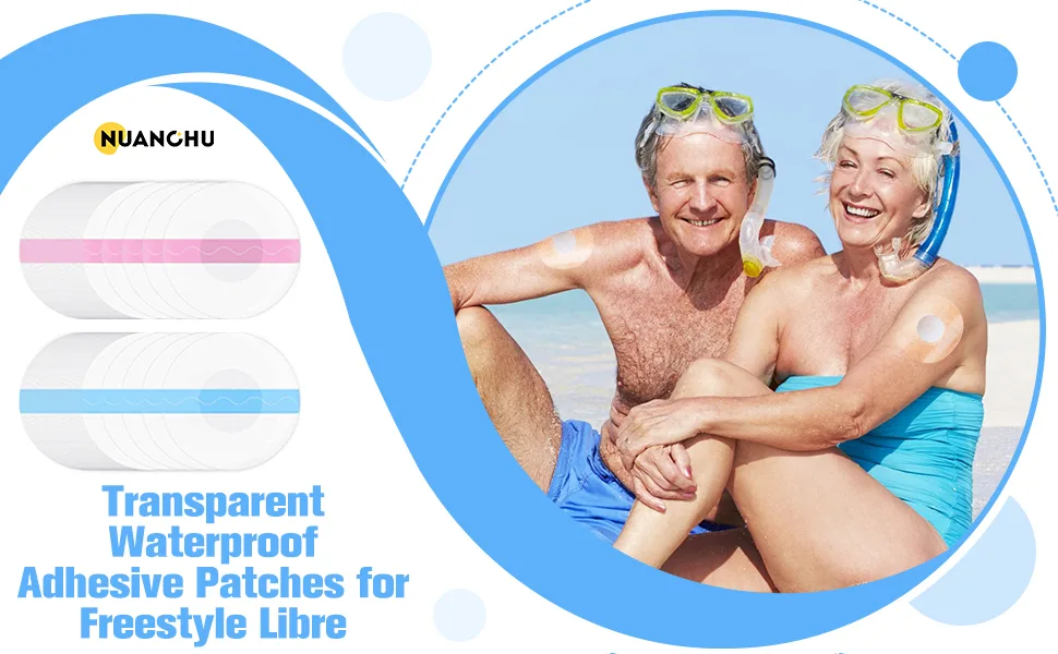 48 Pack Shower Waterproof Patch Transparent Adhesive Patches Waterproof Sensor Covers Precut Clear Protection Stickers Clear CGM Overpatch-Tape Without Hole (Blue) - product information 1