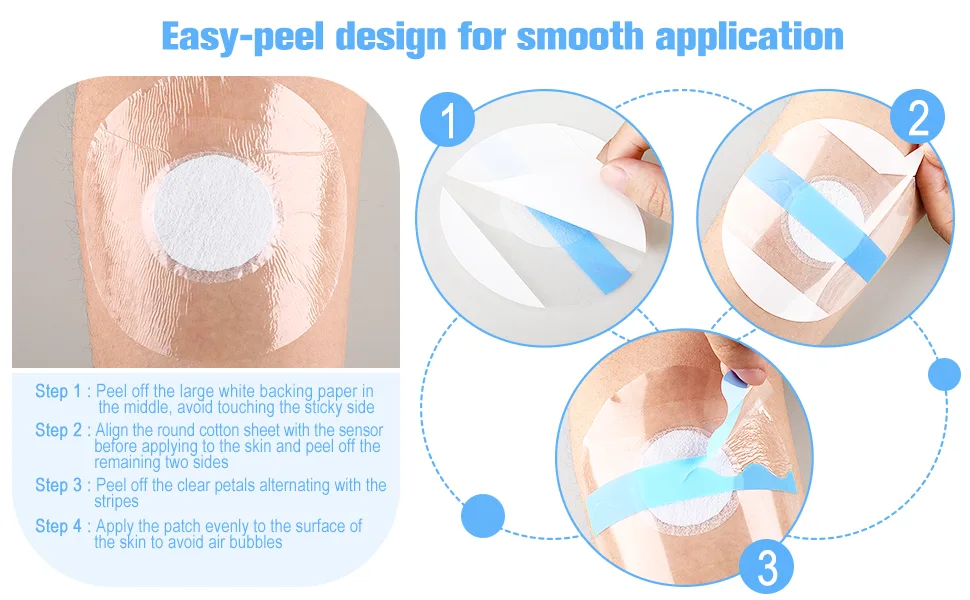 48 Pack Shower Waterproof Patch Transparent Adhesive Patches Waterproof Sensor Covers Precut Clear Protection Stickers Clear CGM Overpatch-Tape Without Hole (Blue) - product information 4