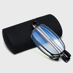 Folding Reading Glasses with Compact Hard Cases Women Men Blue Light Blocking Spring Hinge Readers Pocket Eyeglasses Opt 03: Black Gunmental With Hard Cases 1.5 x - foldable readers