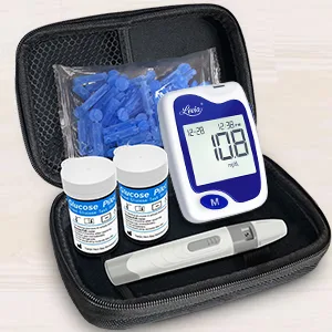Diabetes Testing Kit - Lovia Blood Sugar Test Kit, 50 Glucometer Strips, 1 Lancing Device, 50 Lancets and Carrying Case, Glucose Meter Kit with Strips and Lancets, No Coding - Easy to Carry and Use