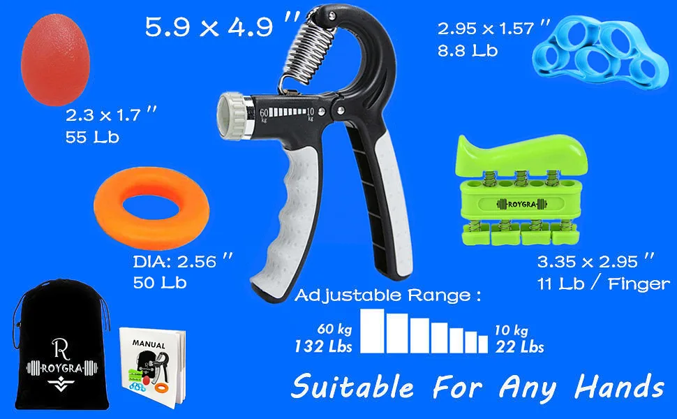 roygra Grip Strength Trainer, Forearm Workout, Hand & Finger Exerciser - 5 Pack - product information 5