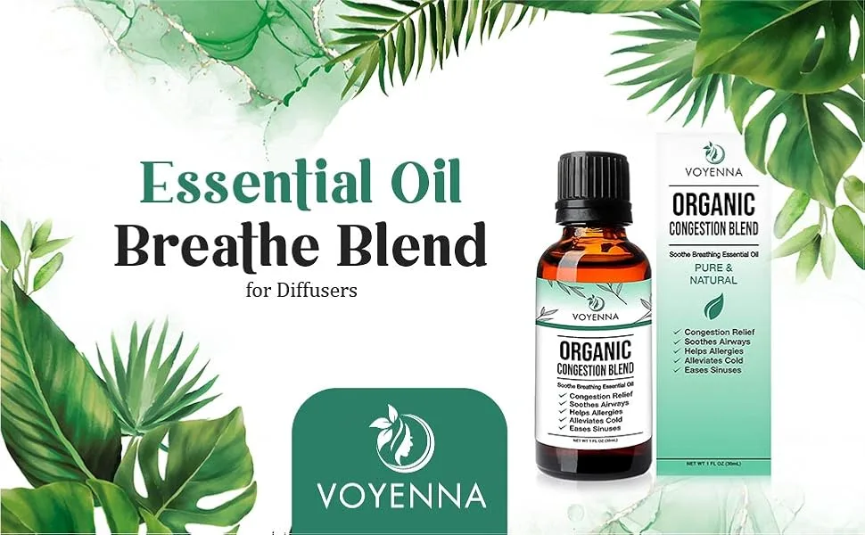 Essential Oil Breathe Blend for Diffuser, Humidifier, Aromatherapy & Rub with Peppermint & Eucalyptus Oils | for Headache, Allergy & Congestion - essential oil