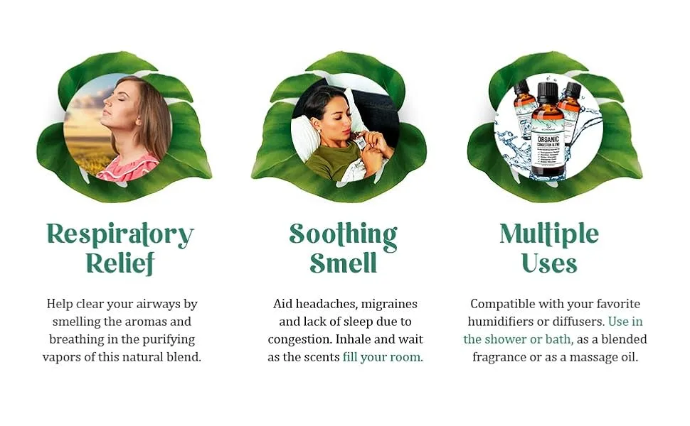 Essential Oil Breathe Blend for Diffuser, Humidifier, Aromatherapy & Rub with Peppermint & Eucalyptus Oils | for Headache, Allergy & Congestion - respiratory