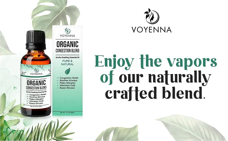 Essential Oil Breathe Blend for Diffuser, Humidifier, Aromatherapy & Rub with Peppermint & Eucalyptus Oils | for Headache, Allergy & Congestion - voyenna