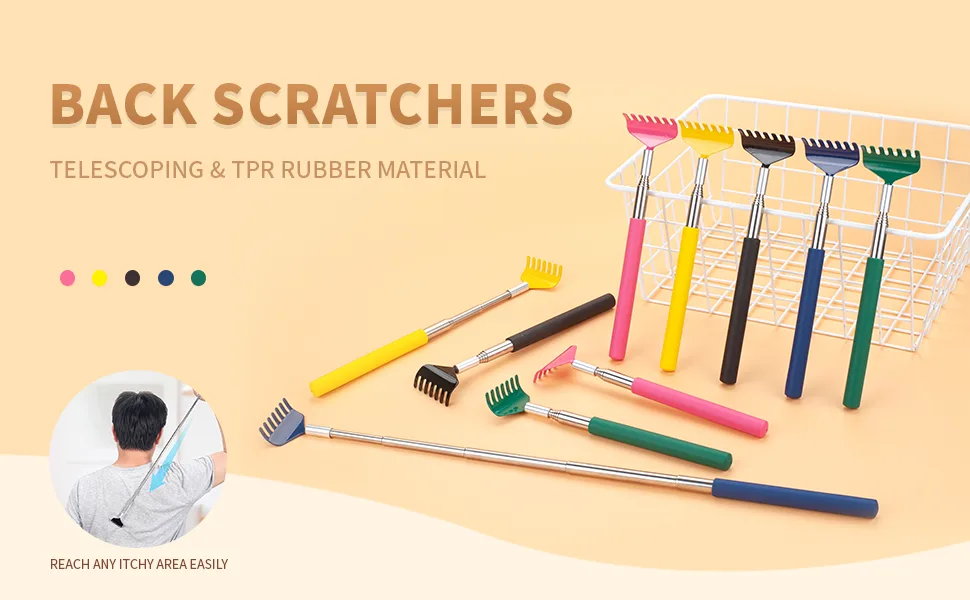Marvolia 4 Pack Back Scratchers Telescoping Metal Back Scratcher for Adults with Odorless TPR Rubber Grip - Multi-Colored - Back Scratchers