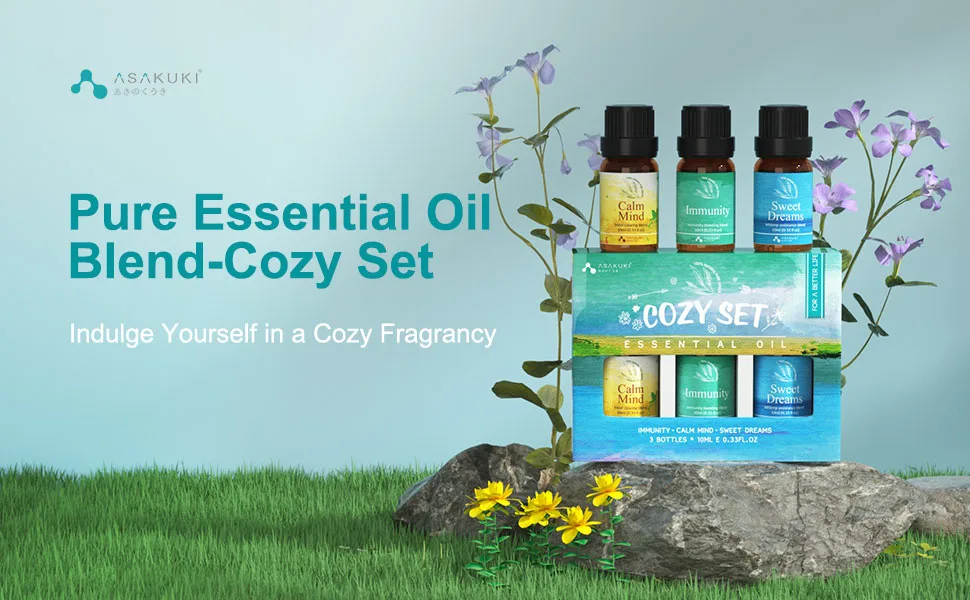 ASAKUKI Cozy Essential Oil Blend Set of 3 for Diffusers Humidifiers - Breathe, Sleep, Calming Aromatherapy Essential Oils for Massage Spa Candle Scents 10ML Cozy Set - product information 4