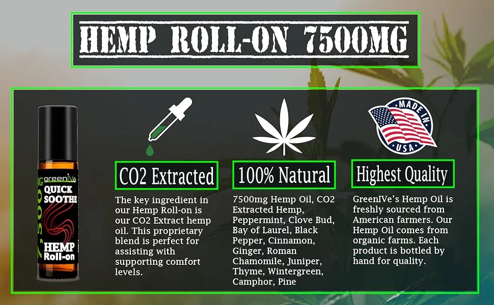 7,500mg Hemp Roll-On Quick Soothe Therapeutic Essential Oil Blend Exclusively on Amazon (2) - hemp essential oil roll on