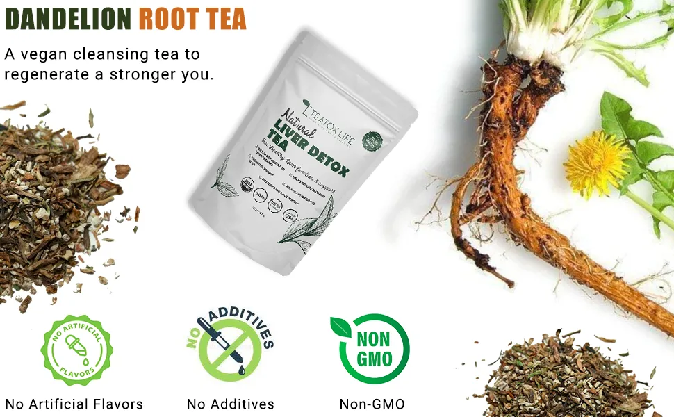 Organic Dandelion Root Tea for Liver Cleanse with Milk Thistle, Burdock Root, Licorice Root, Ginger Root| Liver Detox Support Tea Blend - 85 gms (loose blend) | Made in USA - Dandelion Root Tea